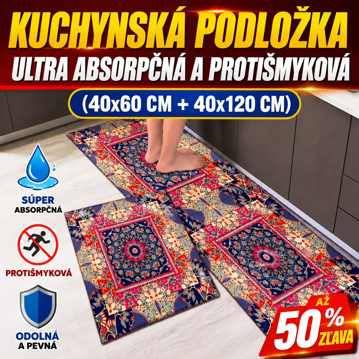 🧽 (40*60 cm + 40*120 cm) 2 kusy 29 € ✨ Super savá protišmyková kuchynská podložka z kremeliny