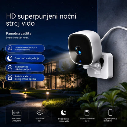 Kamera visoke rezolucije s pametnim sustavom za nadzor doma putem bežičnog WiFi-ja, infracrvenog noćnog vida, dvosmjernog interfona i kamere visoke rezolucije.