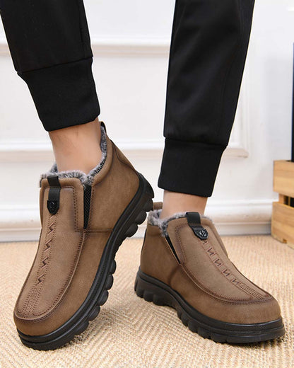 Moški topli čevlji za prosti čas, okrogel prst, topli in udobni, nedrseči in trpežni 【39-47】