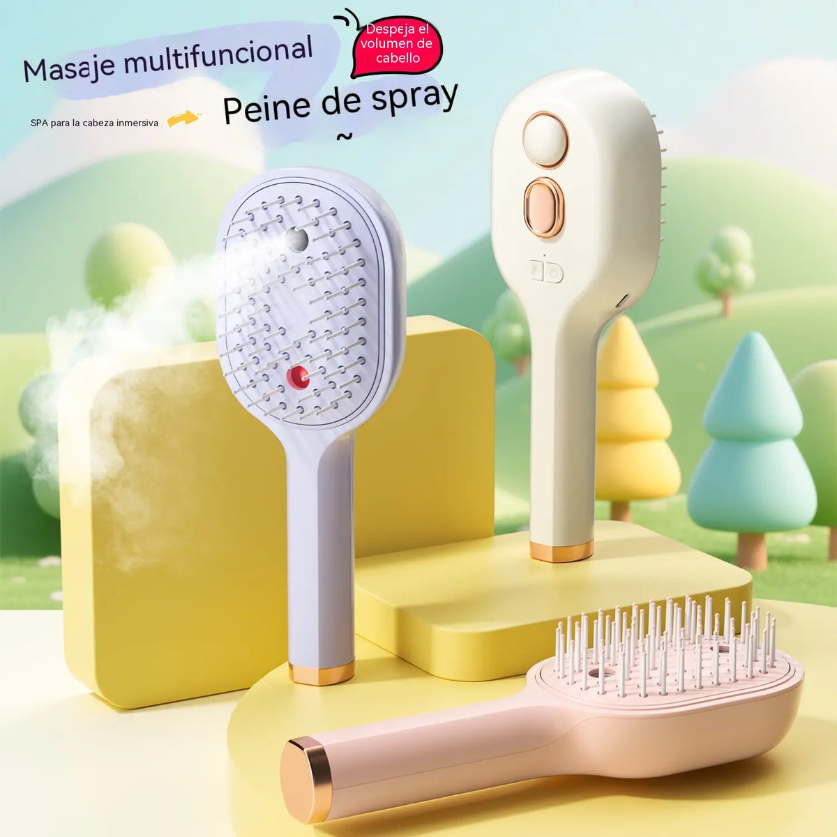💖💨Un peine con función de pulverización de un solo botón para evitar eficazmente que el cabello se enrede.