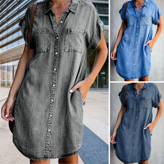 🔥【Venta directa de fábrica】【S-5XL】Vestido vaquero de manga corta