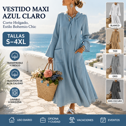 💎2026 Alta calidad💎【S-4XL】Vestido de mujer de algodón y lino con lazo, transpirable y suave, cómodo de llevar
