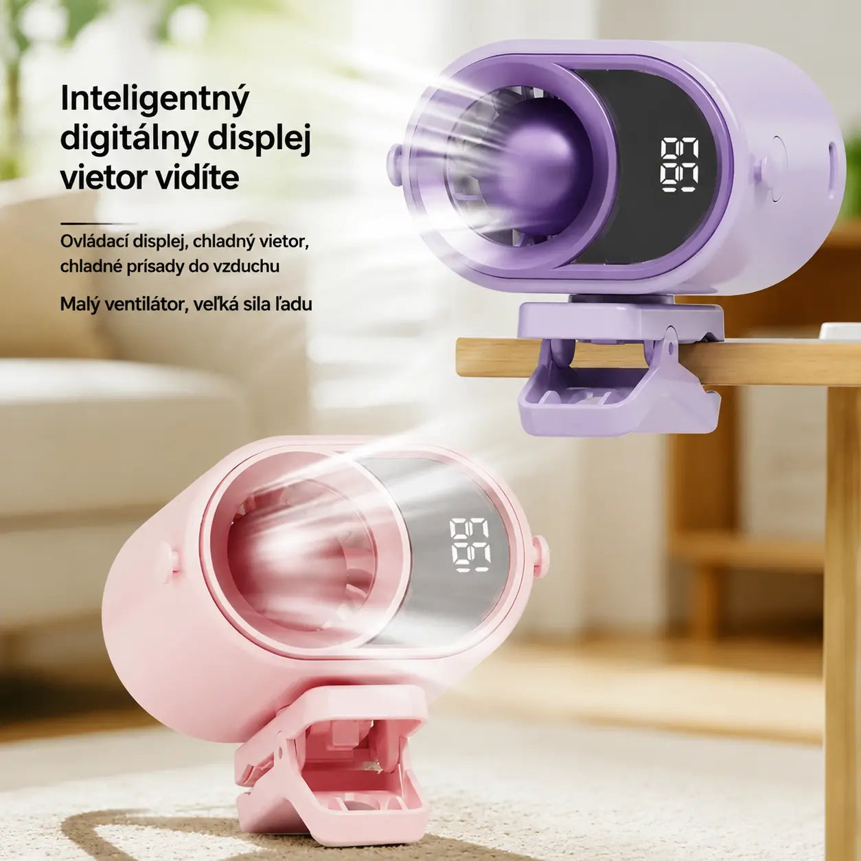 🌀 Hands-free ventilátor s LED displejom, vstavaným klipom a 199 nastaviteľnými úrovňami