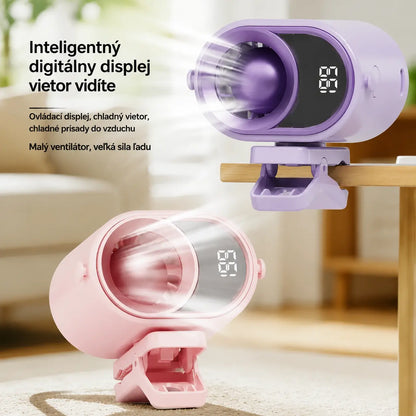 🌀 Hands-free ventilátor s LED displejom, vstavaným klipom a 199 nastaviteľnými úrovňami