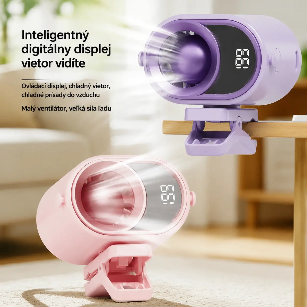 🌀 Hands-free ventilátor s LED displejom, vstavaným klipom a 199 nastaviteľnými úrovňami
