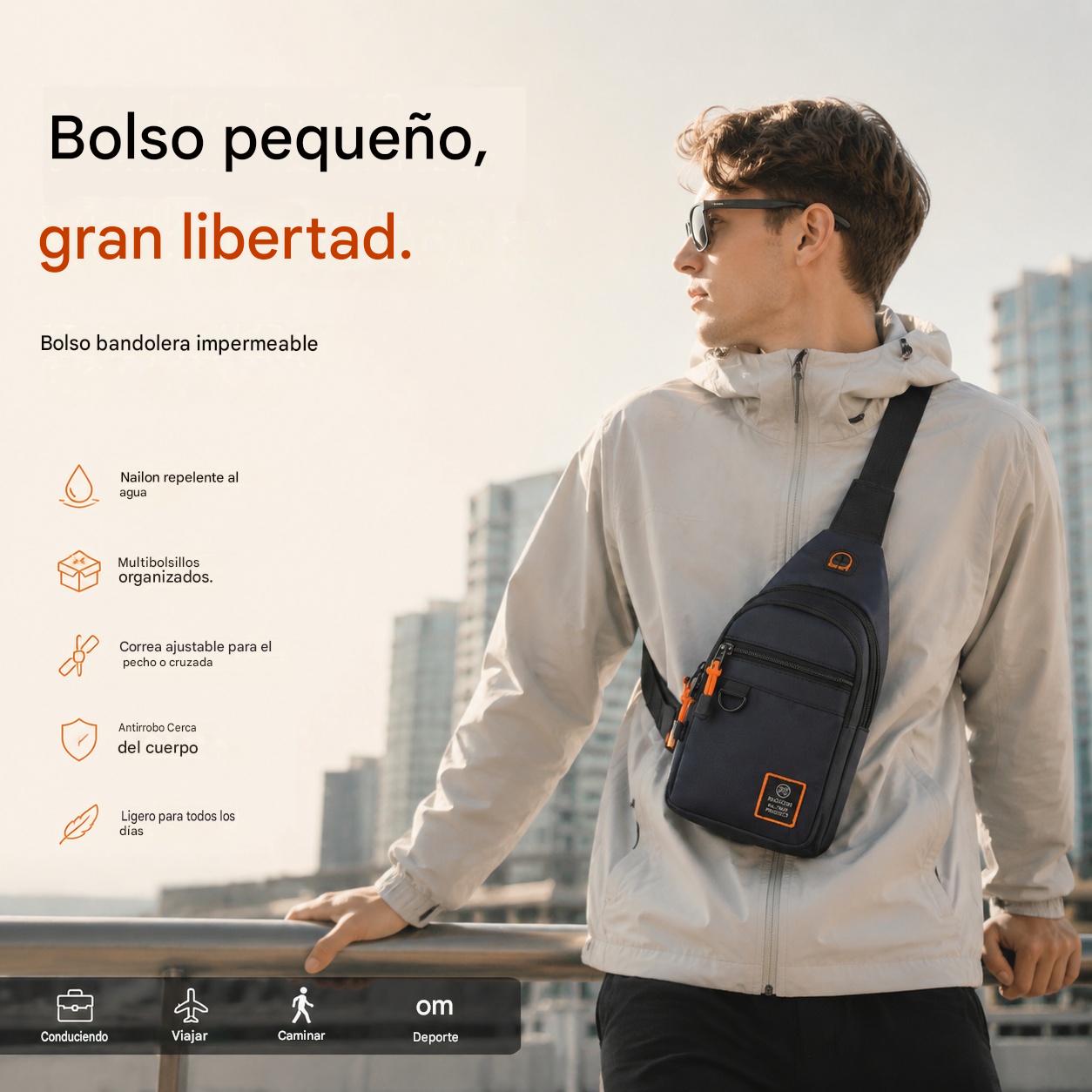 【Compra 1 y llévate otro gratis】2 artículos por 32 €🎒 ✨ Bolso bandolera multibolsillos resistente al agua: almacenamiento organizado, correa ajustable, puerto para auriculares.