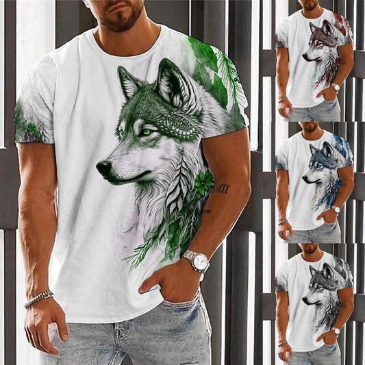 👕【2XS-6XL】🏆Noutate de vară - tricou bărbătesc cu imprimeu cu lup - bumbac prietenos cu pielea, moale și respirabil 