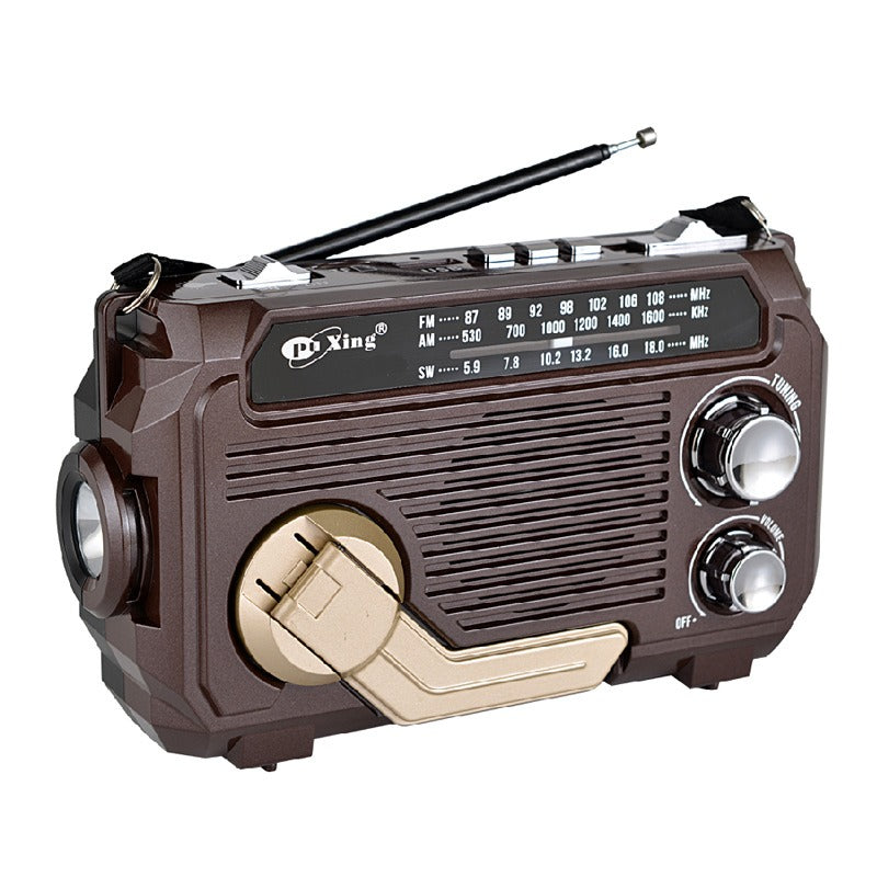 Radio de emergencia portátil con carga manual y luz LED