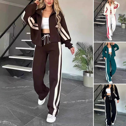 🔥🖤Damska zestaw: prążkowana kurtka na zamek + casualowe spodnie (2 szt.)🔥