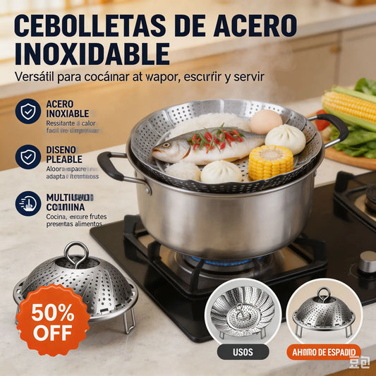 🥳50% de descuento♨️🍲Vaporera extensible de acero inoxidable, material apto para uso alimentario.