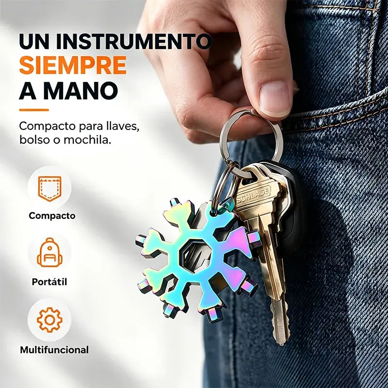 【4 piezas 27€】❄️Llave multiherramienta portátil Viral 18 en 1 con diseño de copo de nieve, fabricada en acero inoxidable.