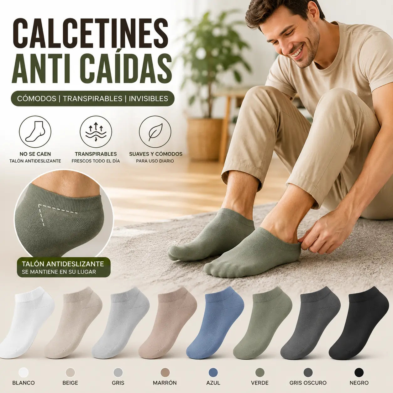 【8 pares】Calcetines cortos de algodón finos, transpirables y absorbentes para hombre, ideales para el verano.