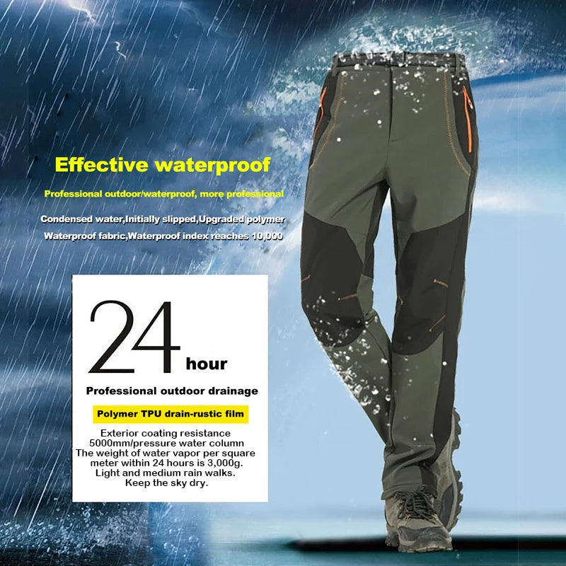 👖【S-5XL】Pantalones de senderismo engrosados impermeables y resistentes al viento para hombre, cálidos y transpirables