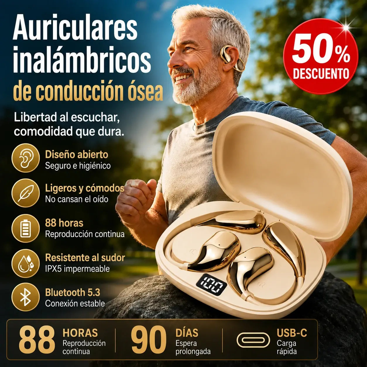 🔋Auriculares Bluetooth inalámbricos de oído abierto, con gancho para la oreja y conducción ósea🎙️🎧
