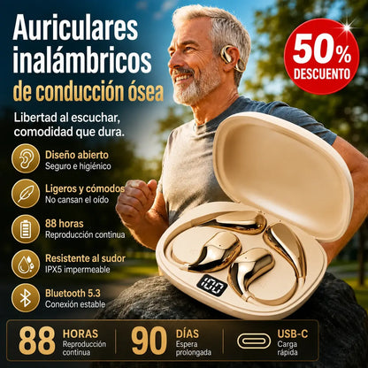 🔋Auriculares Bluetooth inalámbricos de oído abierto, con gancho para la oreja y conducción ósea🎙️🎧
