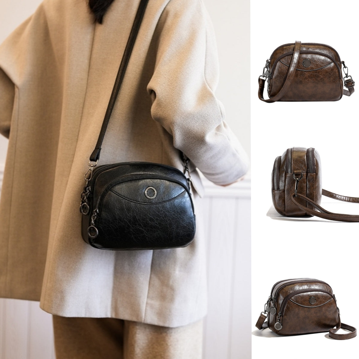 👜 Nová mäkká kožená crossbody kabelka, veľká kapacita, viacvrstvový dizajn, moderný retro štýl.