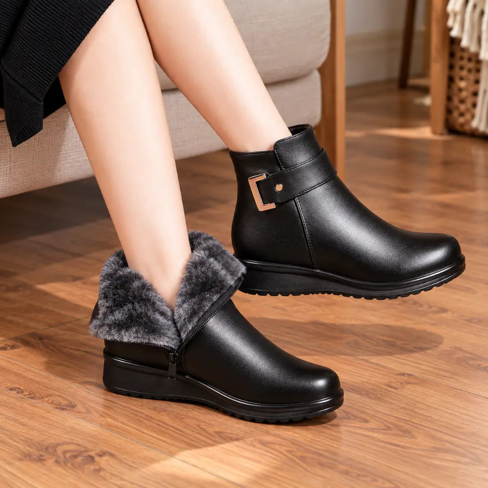 【Tallas 35-42】Botas de invierno para mujer (madres y personas mayores): con aislamiento térmico, suela plana, antideslizantes, cálidas, de cuero y estilo botín.