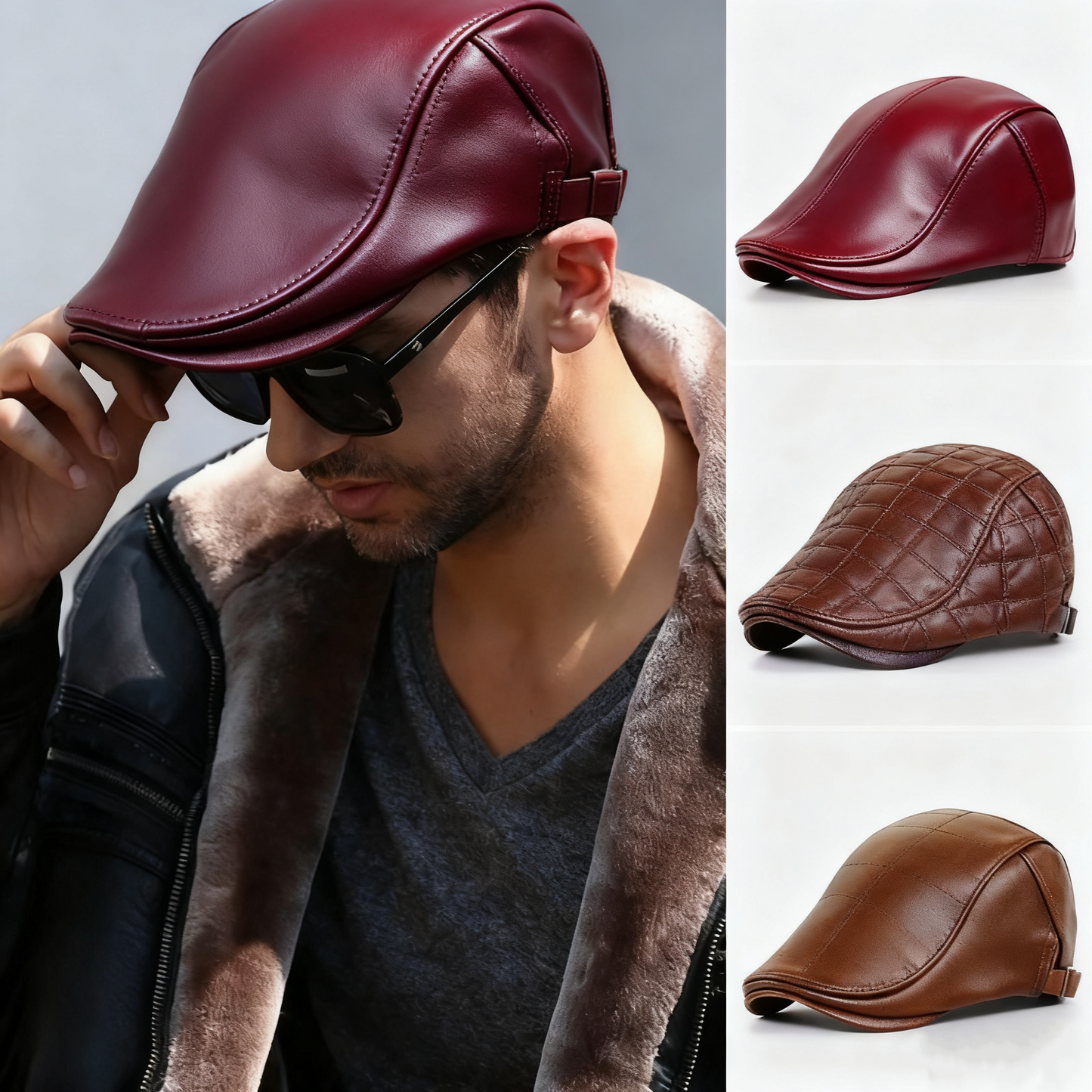 Nová jesenno-zimná baseballová čiapka z vrchnej kože | Pohodlná, teplá, štýlová a elegantná（56-58cm）