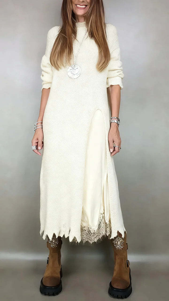 ✨✨【XS-3XL】-50%👗Нов комплект от дантела, модел пуловер, рокля тип „комбинация“ + пуловер, комплект от две части