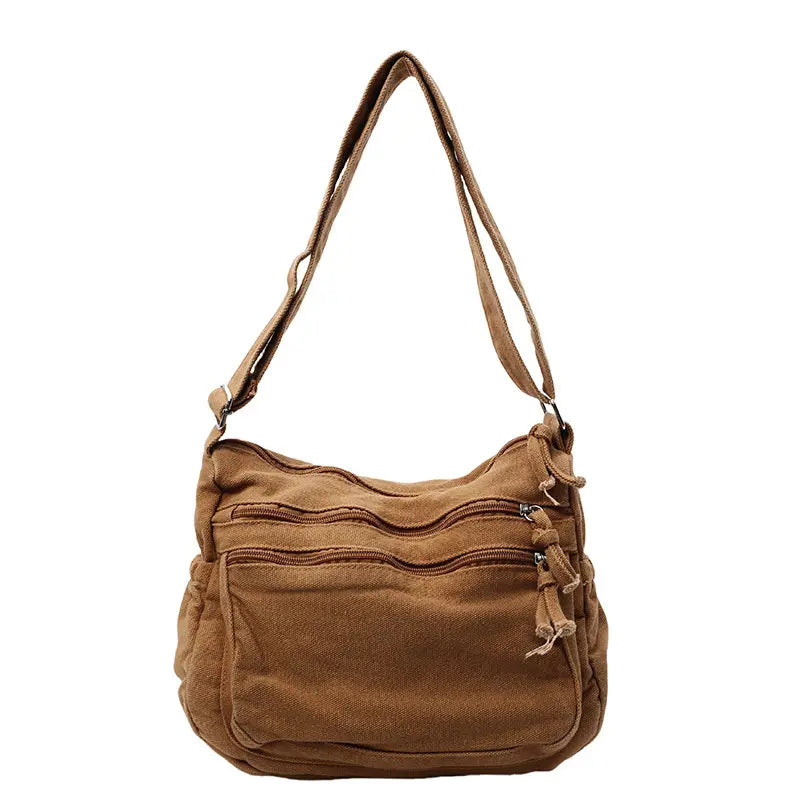 👜Oferta limitada: -55%✨Bolso bandolera de lona desgastada de gran capacidad: diseño con múltiples compartimentos con cremallera y correa ancha ajustable para el hombro.