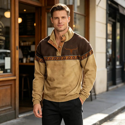 ⭐🔥【S-5XL】Camisa Henley retro para hombre con estampado digital 3D y corte holgado a la moda.