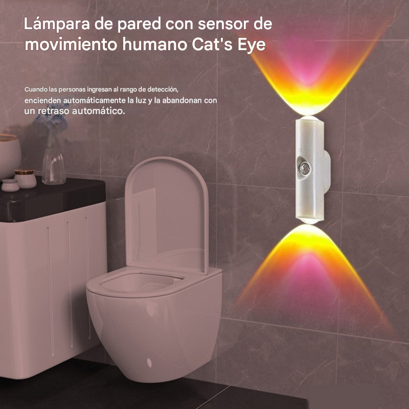 💥【Compra 1 y llévate 1 gratis】Lámpara de pared de ojo de gato doble recargable para entrada con luz nocturna inteligente con detección del cuerpo humano
