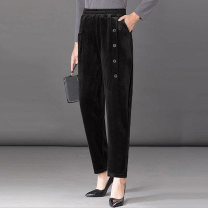 ✨️💕【XL-5XL】Pantalones largos de terciopelo con botones para mujer, nuevo estilo para otoño e invierno 2025