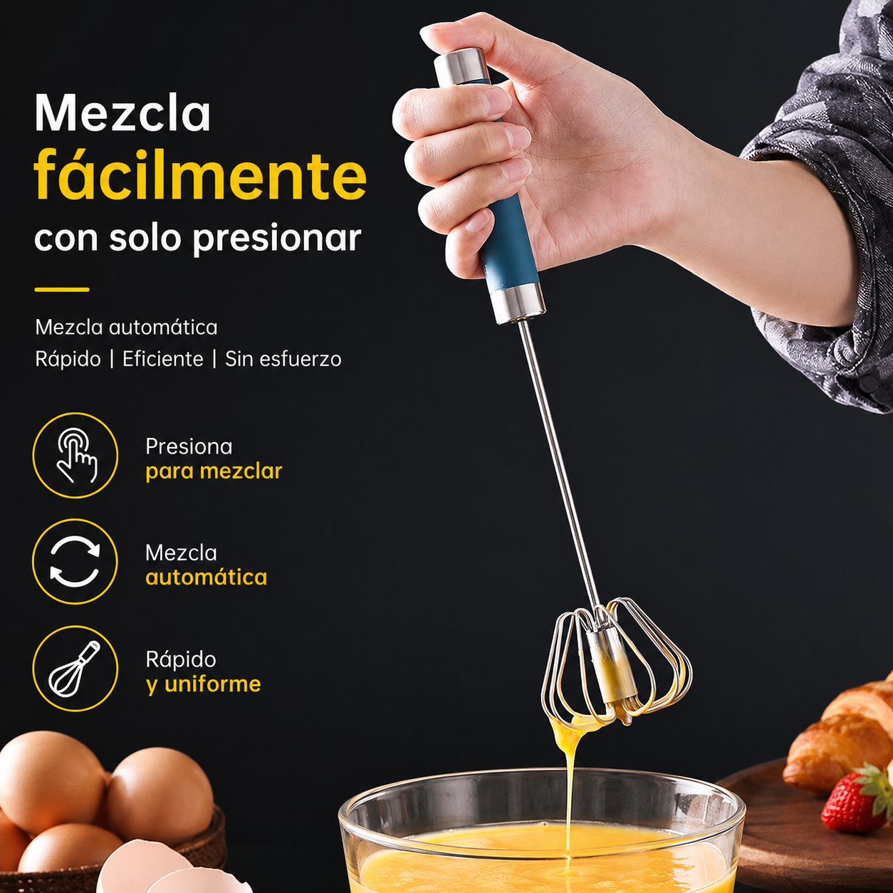 30€【 Conjunto de 2 piezas】Batidor de huevos semiautomático de acero inoxidable