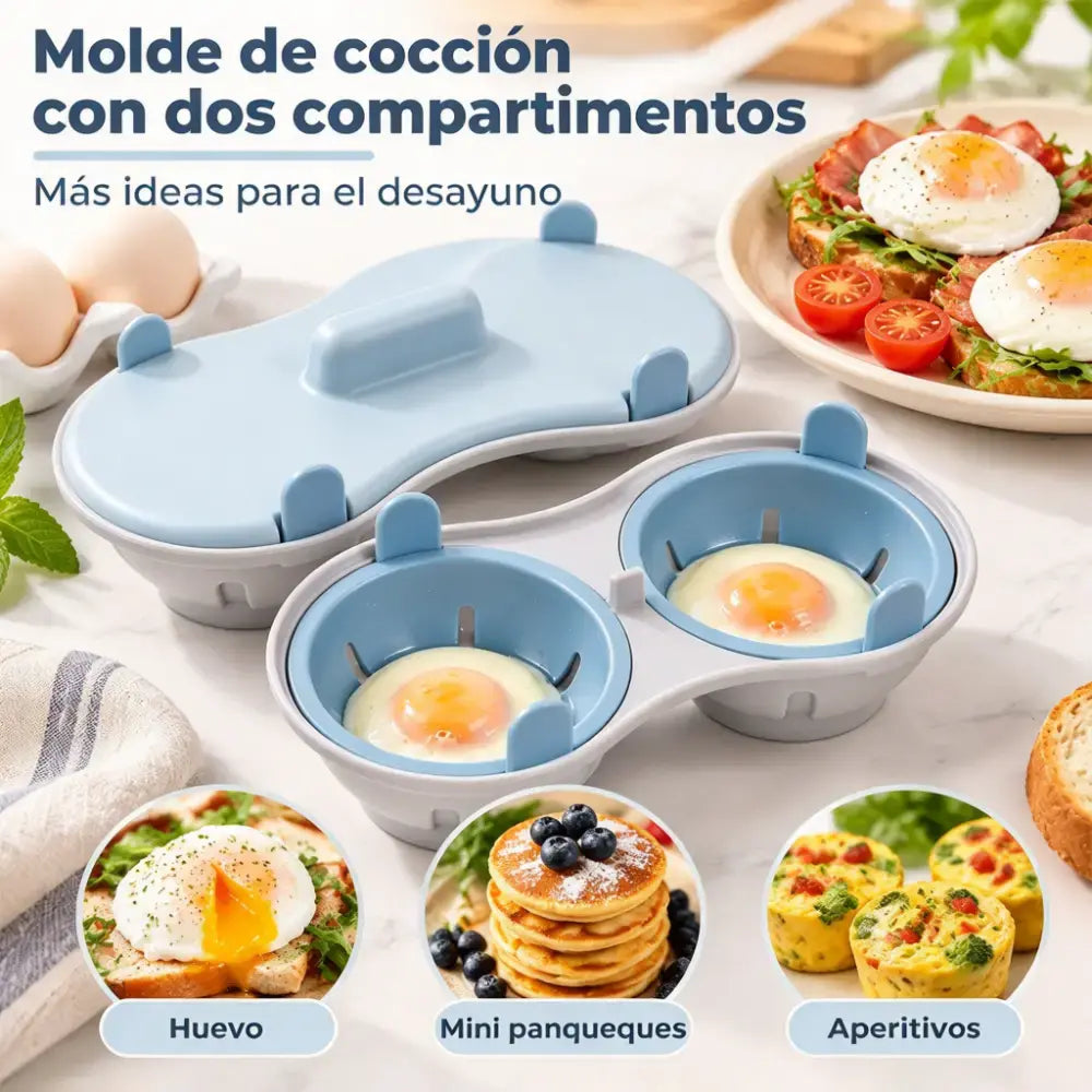 🥚✨ Cocedor de Huevos para Microondas, Vaporera Rápida y Práctica con Tapa, Recipiente de Cocina sin BPA para Huevos Duros, Escalfados y Revueltos en Minutos 🍳