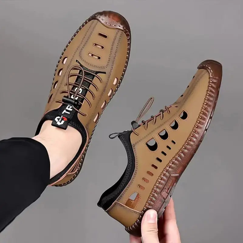 🔥✨【Tallas 39-44】Sandalias de hombre de cuero genuino hechas a mano con diseño calado