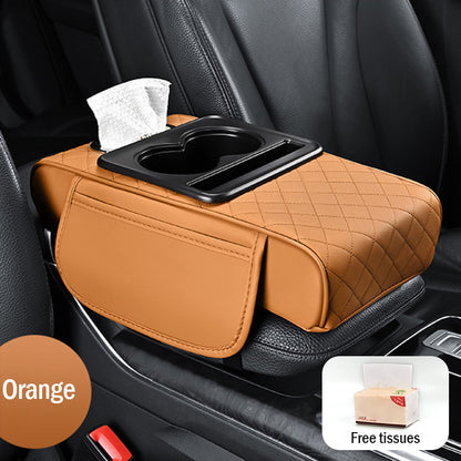 🚗🚗Univerzálna kožená podložka na lakťovú opierku do auta 4 v 1 ✅ Vstavaný box na vreckovky ✅ Držiak pohárov
