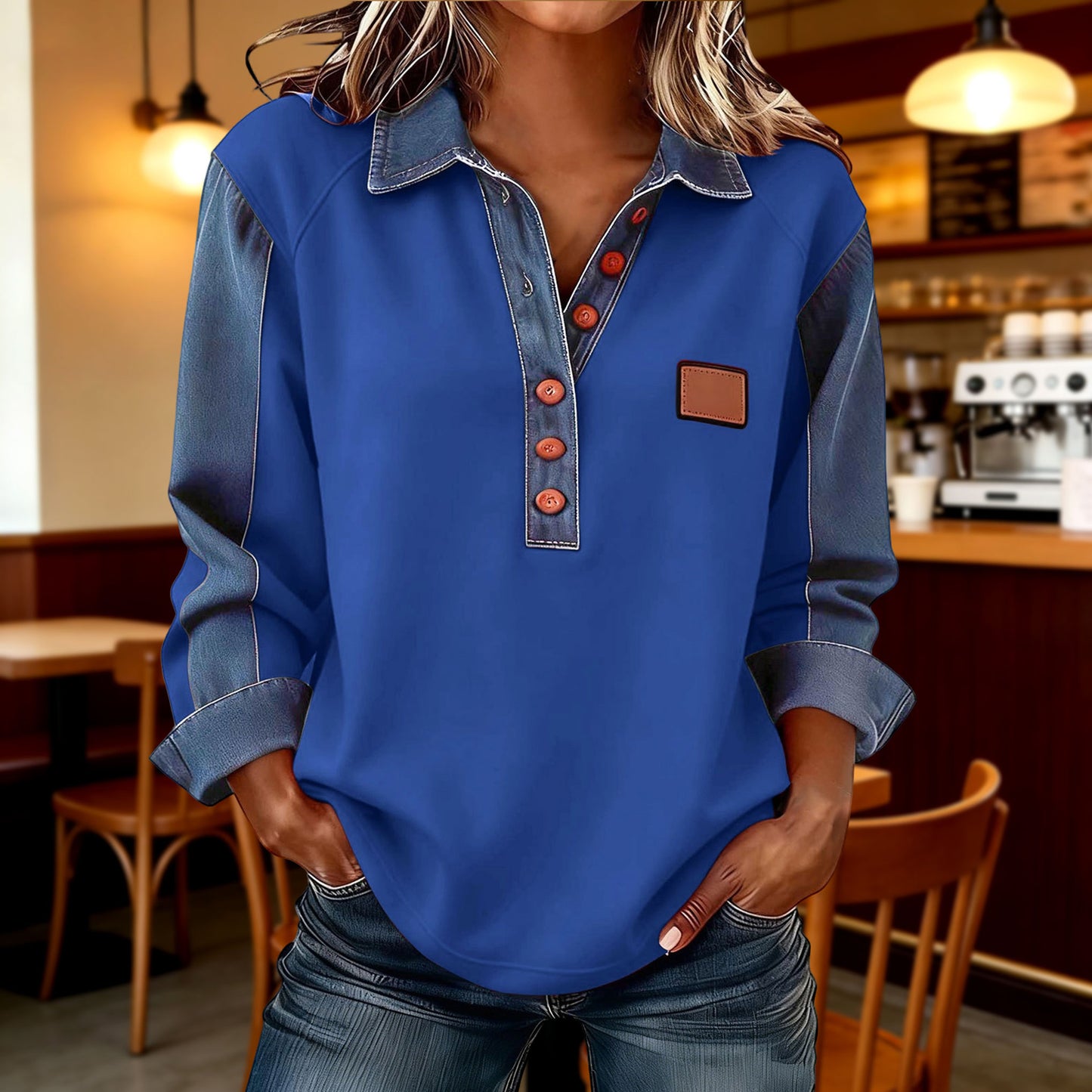 🍂 Ženska polo majica z jeansom | Novo jesen/zima 2026 | Ohlapen kroj z dolgimi rokavi 🍂