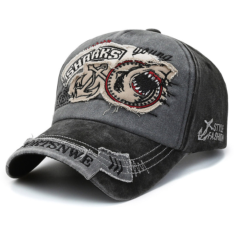 🧢 Gorra Denim Retro Streetwear 🦈 - Efecto Desgastado con Diseño de Tiburón ✨, Tendencia Urbana 2026 🔥