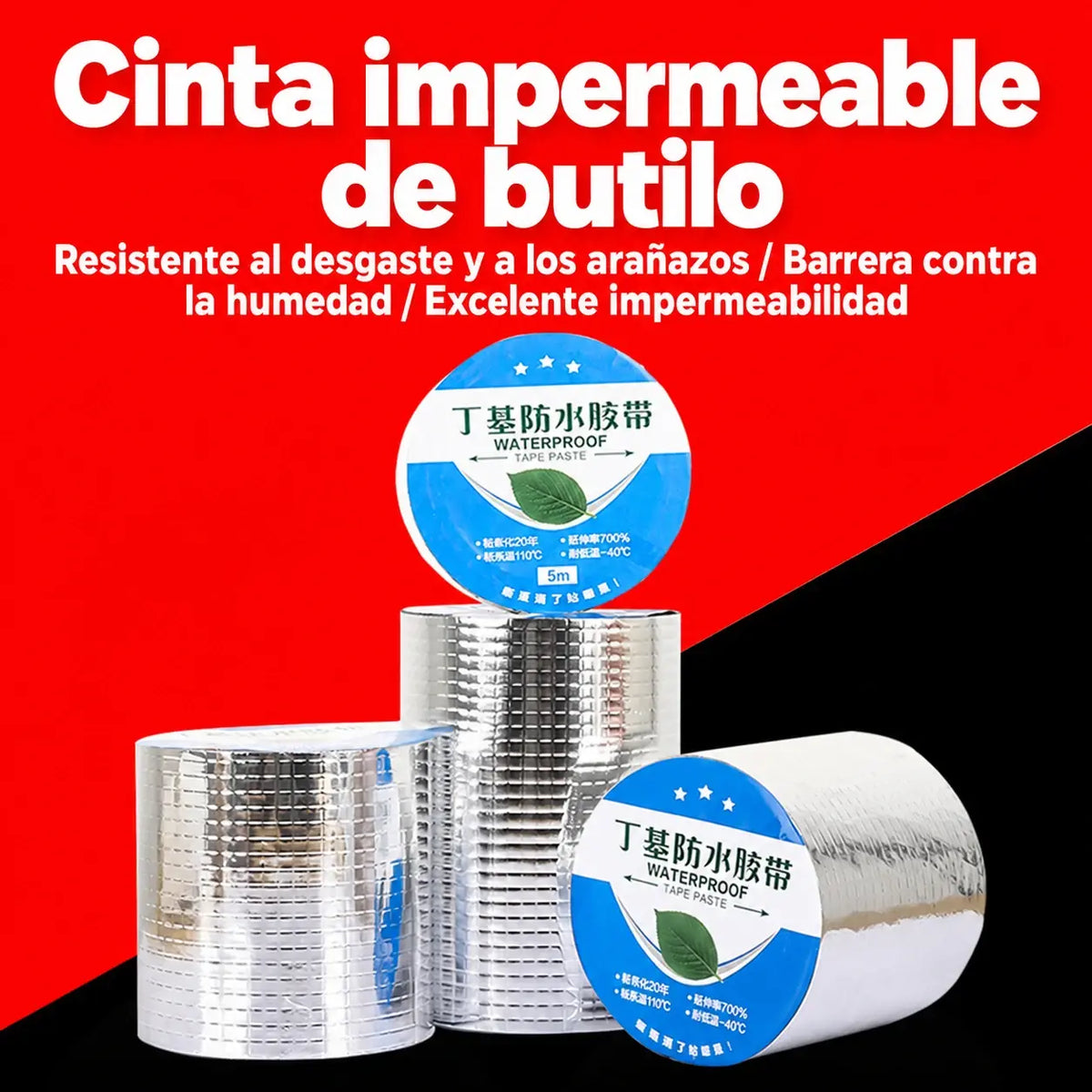 💧【10 cm × 5 m】Cinta impermeable multiusos para reparar fugas y filtraciones de agua 🔧