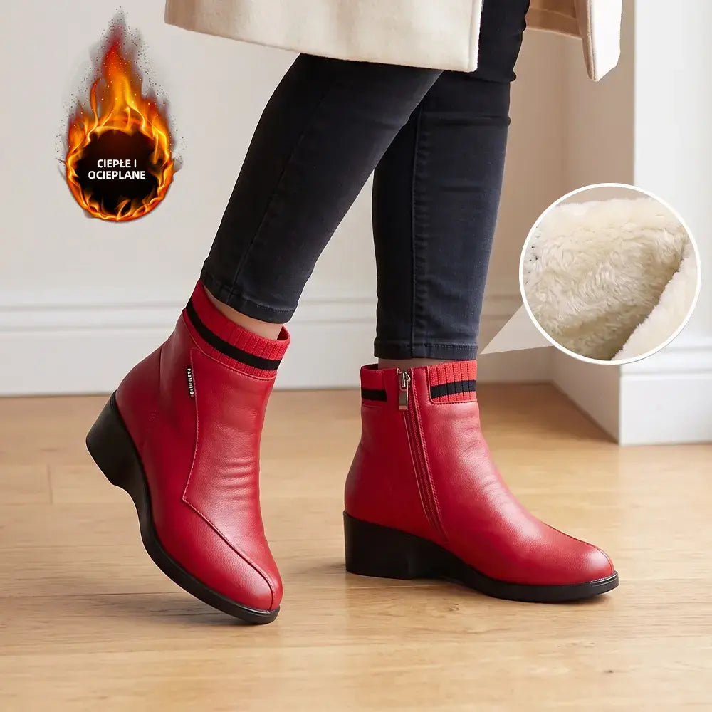 【35-41】Botines de cuero para mujer, botas de invierno forradas de felpa, calzado para personas mayores, botas con suela blanda para madres