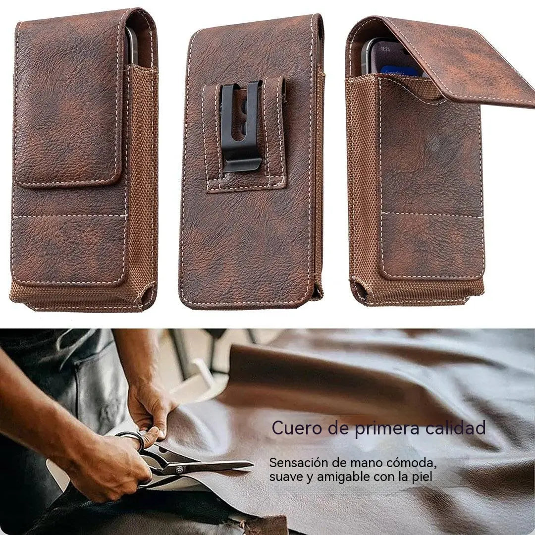 🔥 Funda para teléfono de piel auténtica con clip para cinturón – cierre magnético, resistente y duradera, con ranuras internas para tarjetas.