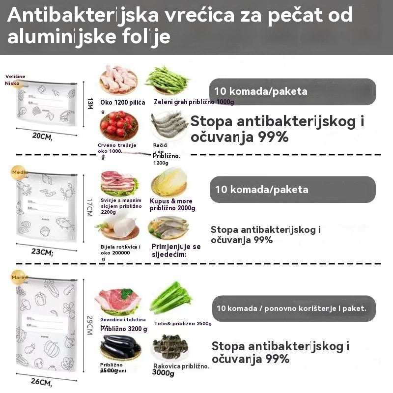 🥩【60 komada】Vrećica od aluminijske folije prehrambene kvalitete s patentnim zatvaračem za očuvanje svježine za korištenje u kućanskom hladnjaku