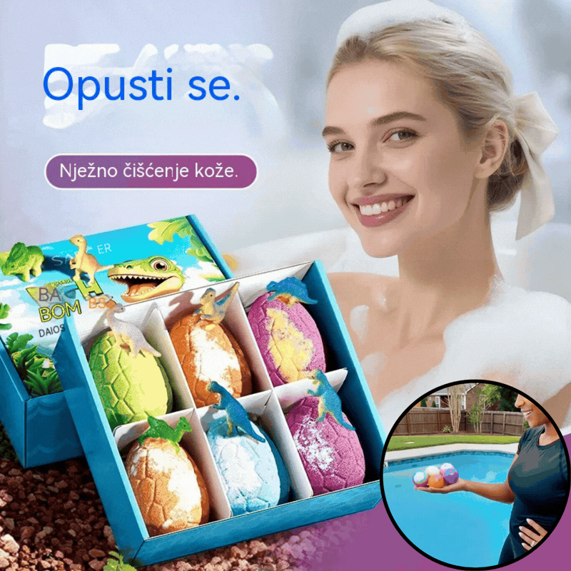 🥰Najniža cijena ograničeno vrijeme💦Set kuglica soli za kupanje s uzorkom dinosaurovog jaja (6 komada), kuglice soli za kupanje s dugotrajnim mirisom za čišćenje