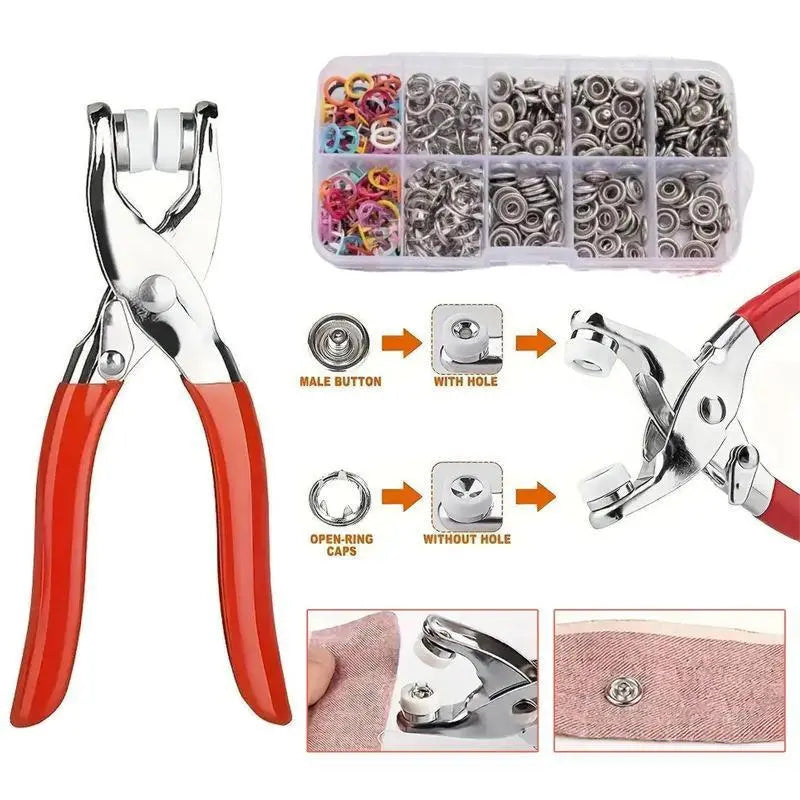 🔥 Kit de 100 Botones Metálicos + Alicate Manual Sin Costura 🧵🔧