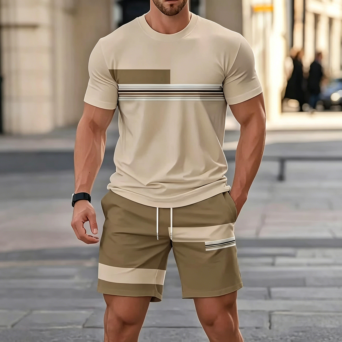 【Pago contra entrega】Conjunto deportivo de verano de 2 piezas para hombre: cómoda camiseta de manga corta y pantalones cortos para el día a día y el hogar.