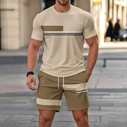 【Pago contra entrega】Conjunto deportivo de verano de 2 piezas para hombre: cómoda camiseta de manga corta y pantalones cortos para el día a día y el hogar.
