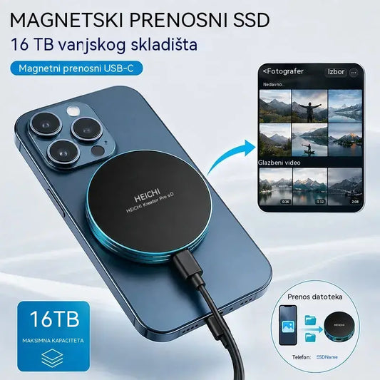 🧲 Brzi magnetski prijenosni SSD od 16 TB | Brzina prijenosa 1050 MB/s i kompatibilnost s više uređaja ⚡