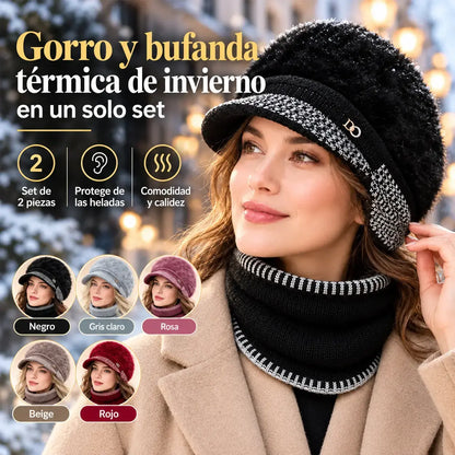❄️Elegante conjunto de dos piezas para invierno: ¡gorra de béisbol de mezcla de piel de conejo con orejeras + bufanda de punto!