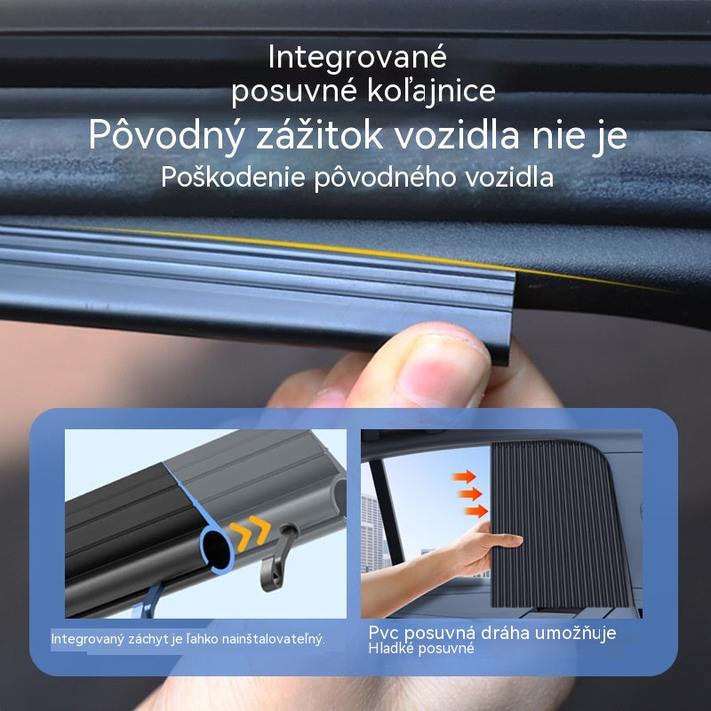 🚗【4-dielna sada】Slnečná clona na okno auta s posuvnou koľajnicou a izolačnou vrstvou☀️