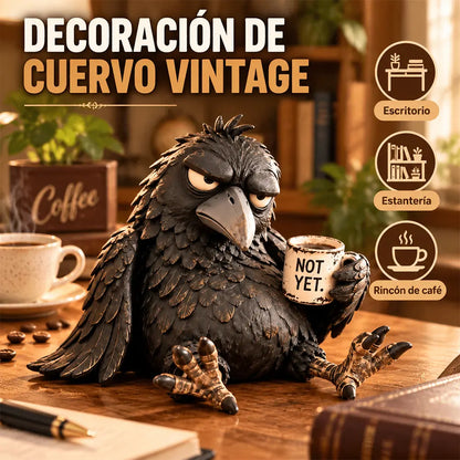 ☕😂 Figura de cuervo cafetero gruñón — Decoración matutina divertida para amantes del café