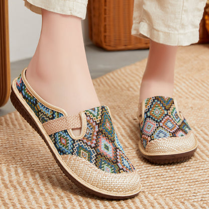 【35-41】Zapatillas exquisitas de lino natural bordadas: suela suave y silenciosa, cómodas para tus pies.