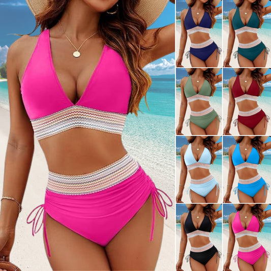 🎁Noutăți de vară👙🌴Costum de baie din două piese, la modă, cu uscare rapidă și bretele, bikini cu decolteu în V 
