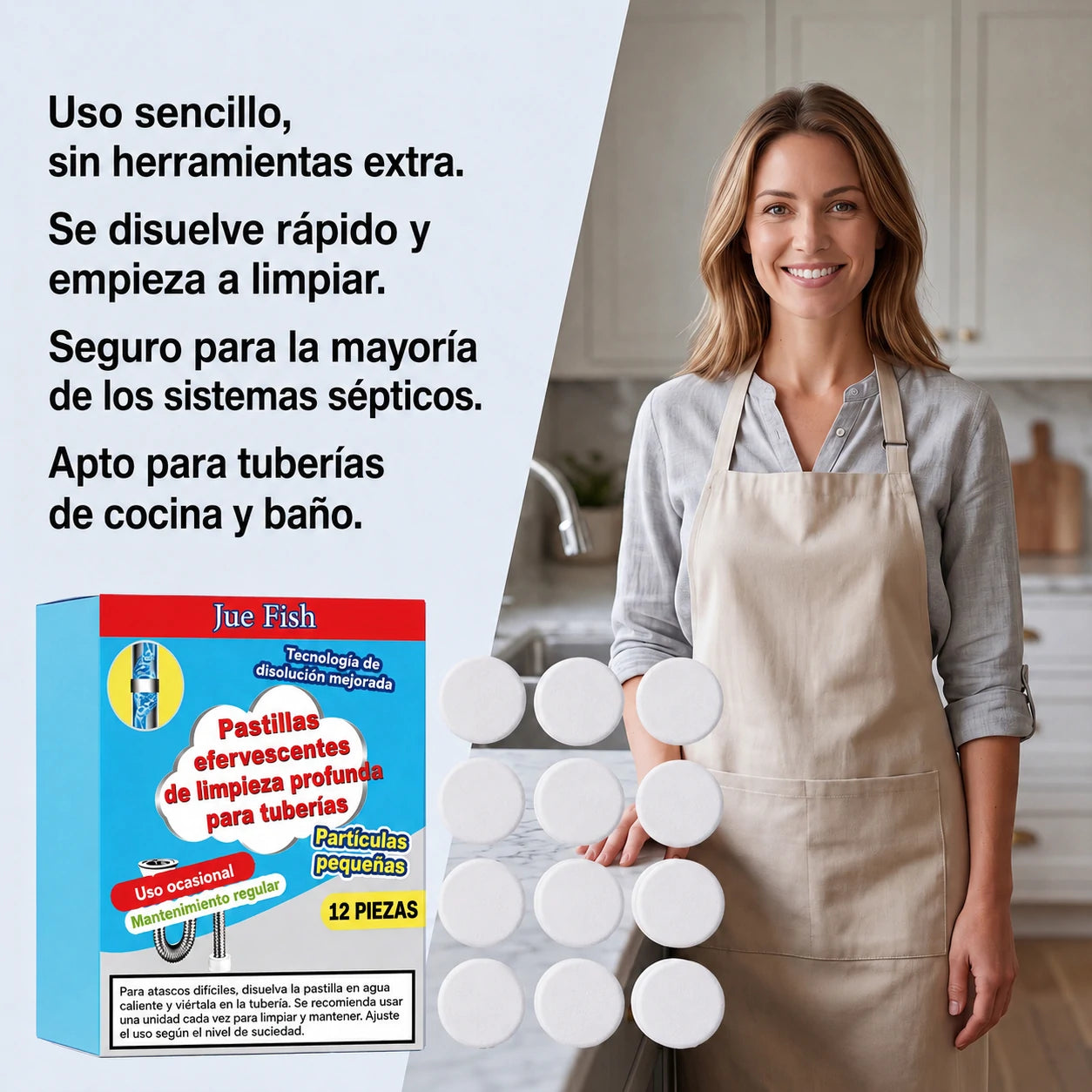🥳 3 cajas por 28 € 💞 Potentes pastillas efervescentes para desatascar y limpiar tuberías. Eliminan grasa, cabello, malos olores y bacterias. Aptas para fregaderos, inodoros y desagües.