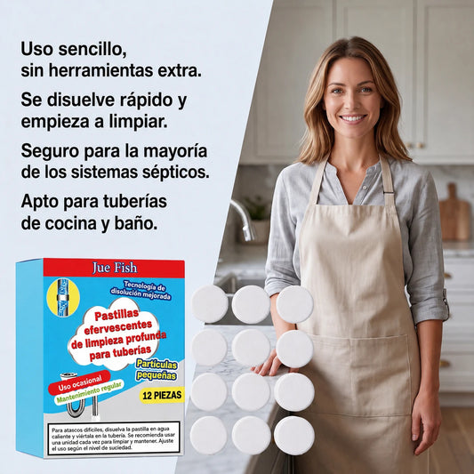 🥳3 cajas por 23 euros💞 Potentes pastillas efervescentes de limpieza para tuberías, disuelven rápidamente la grasa acumulada por el cabello, limpiador de tuberías antibacteriano y desodorizante para desagües de fregaderos e inodoros.