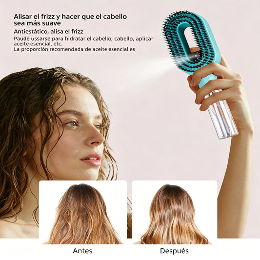 💖💨Un peine con función de pulverización de un solo botón para evitar eficazmente que el cabello se enrede.